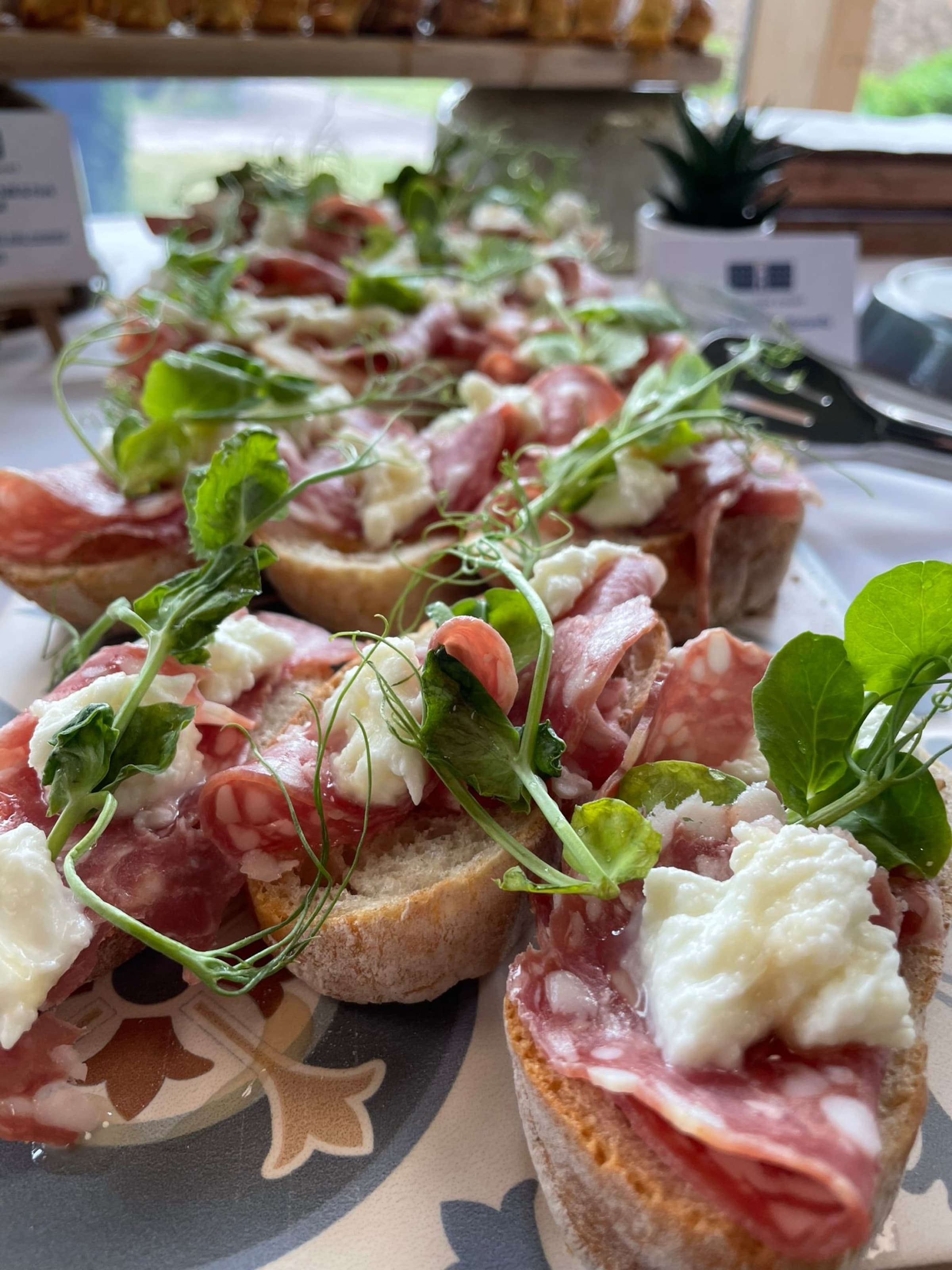 Burrata Crostini — ham · burrata