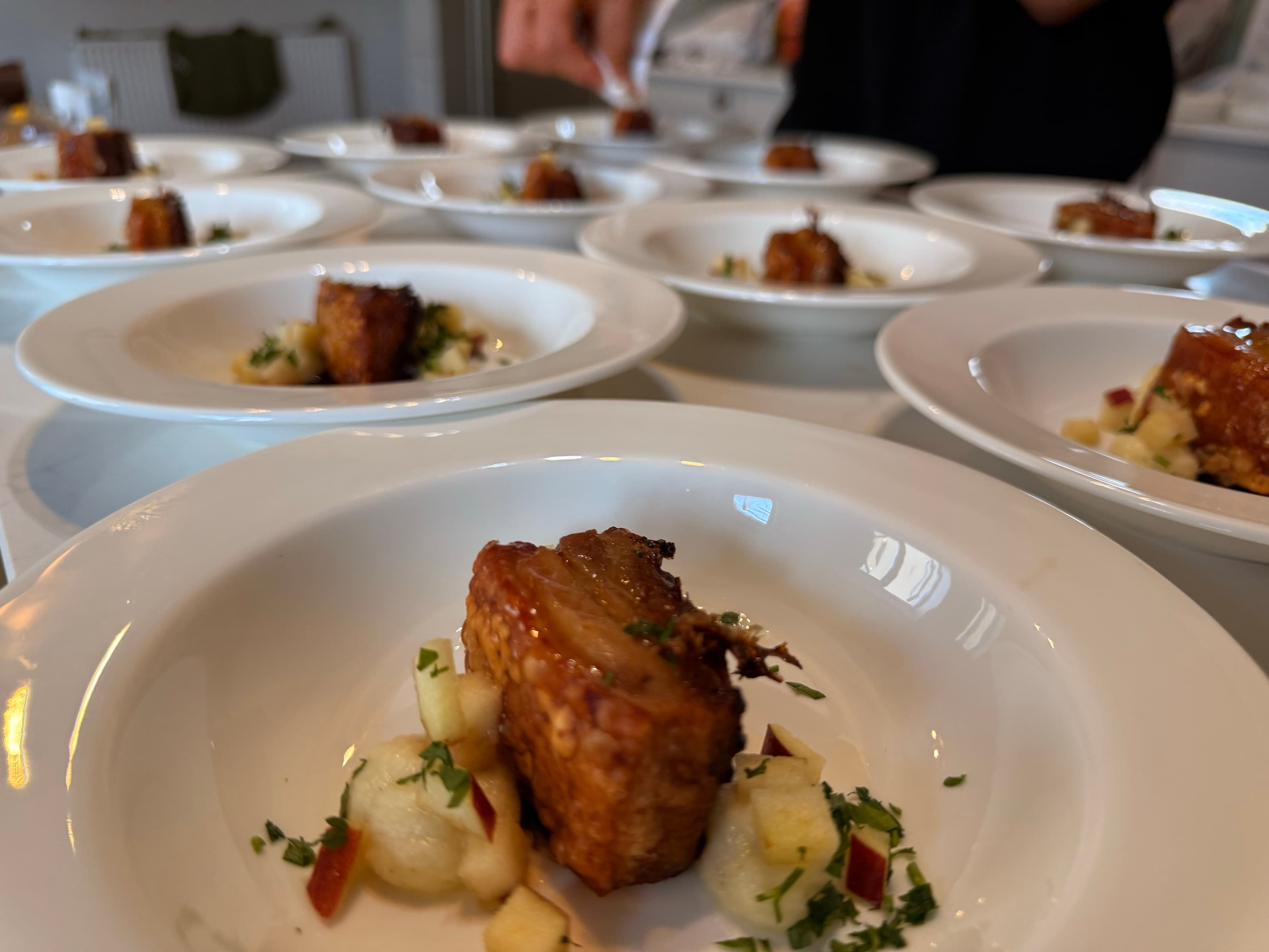 Pork Belly, Served — mash · jus