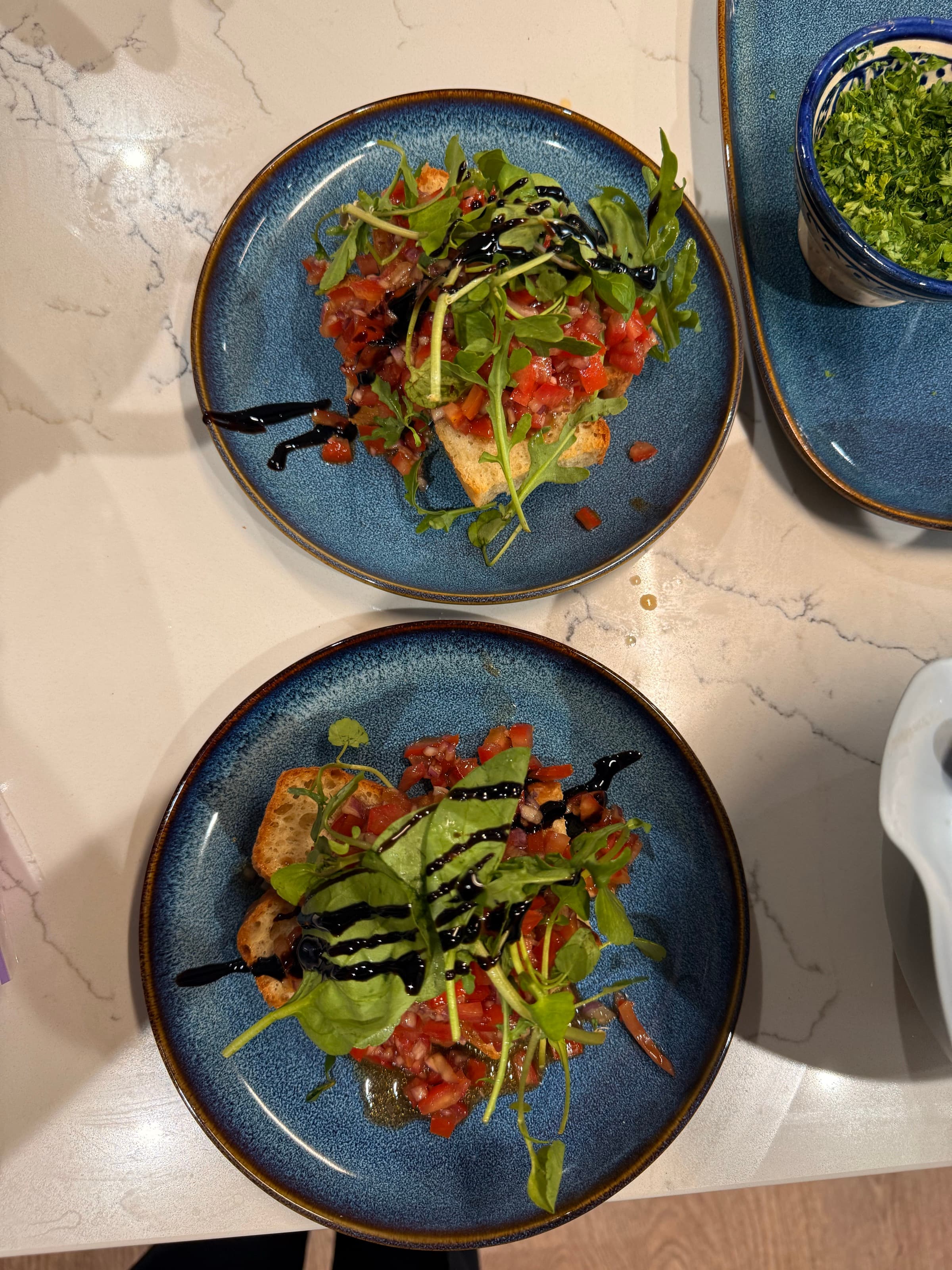 Bruschetta, Blue — balsamic · basil