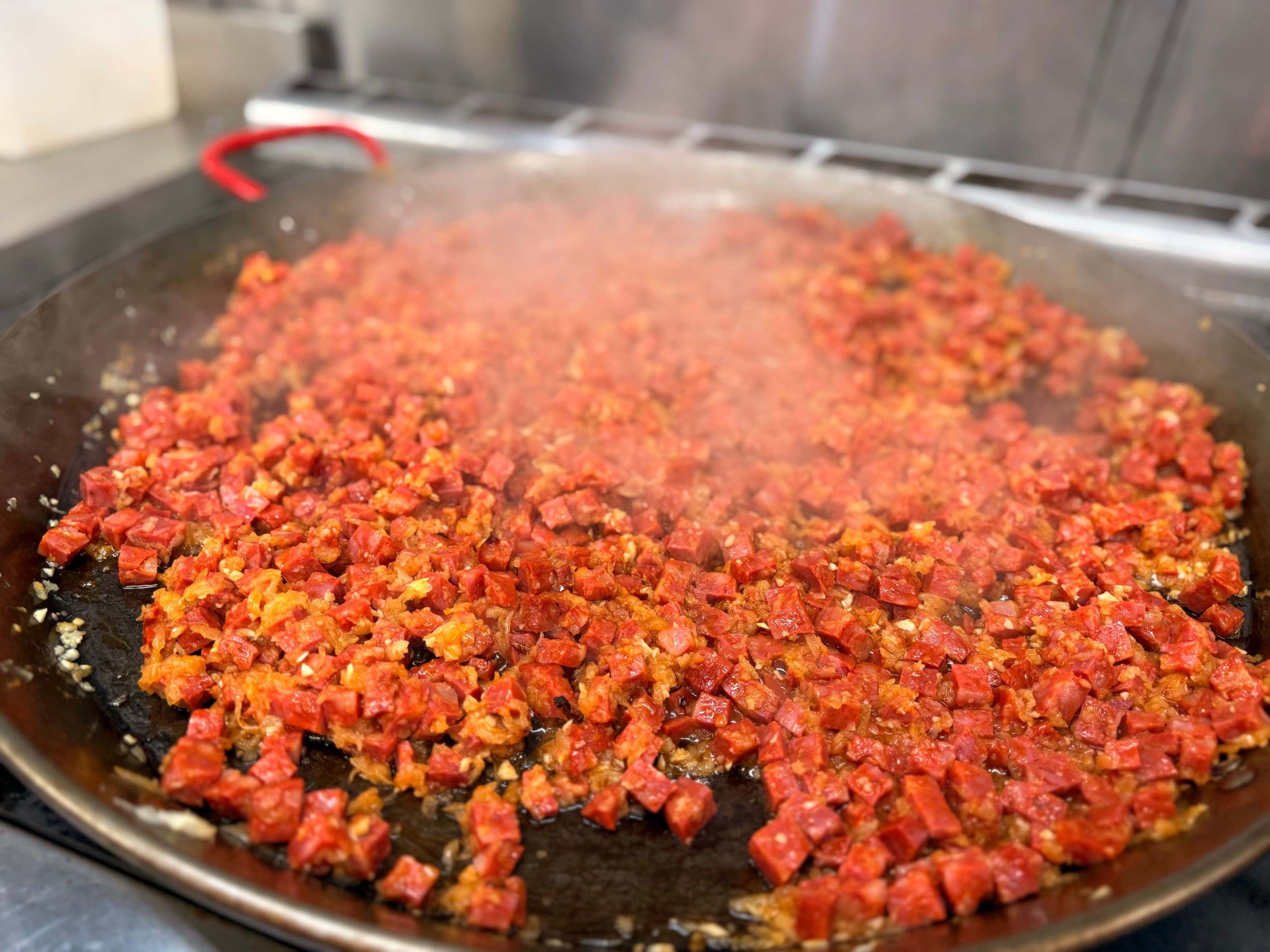 Chorizo, Steam — plancha · sizzle