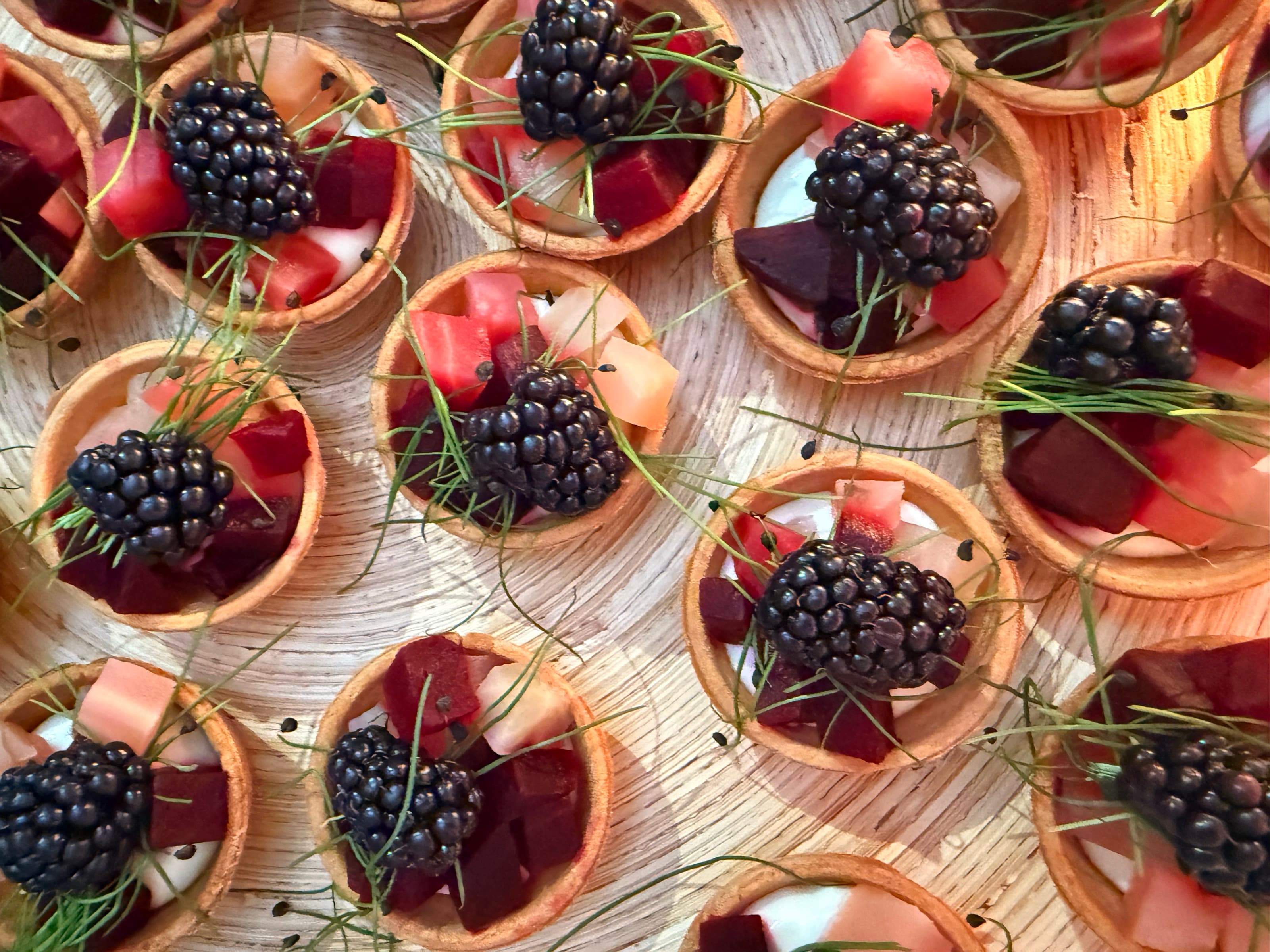 Blackberry Tartlets — beetroot · chive