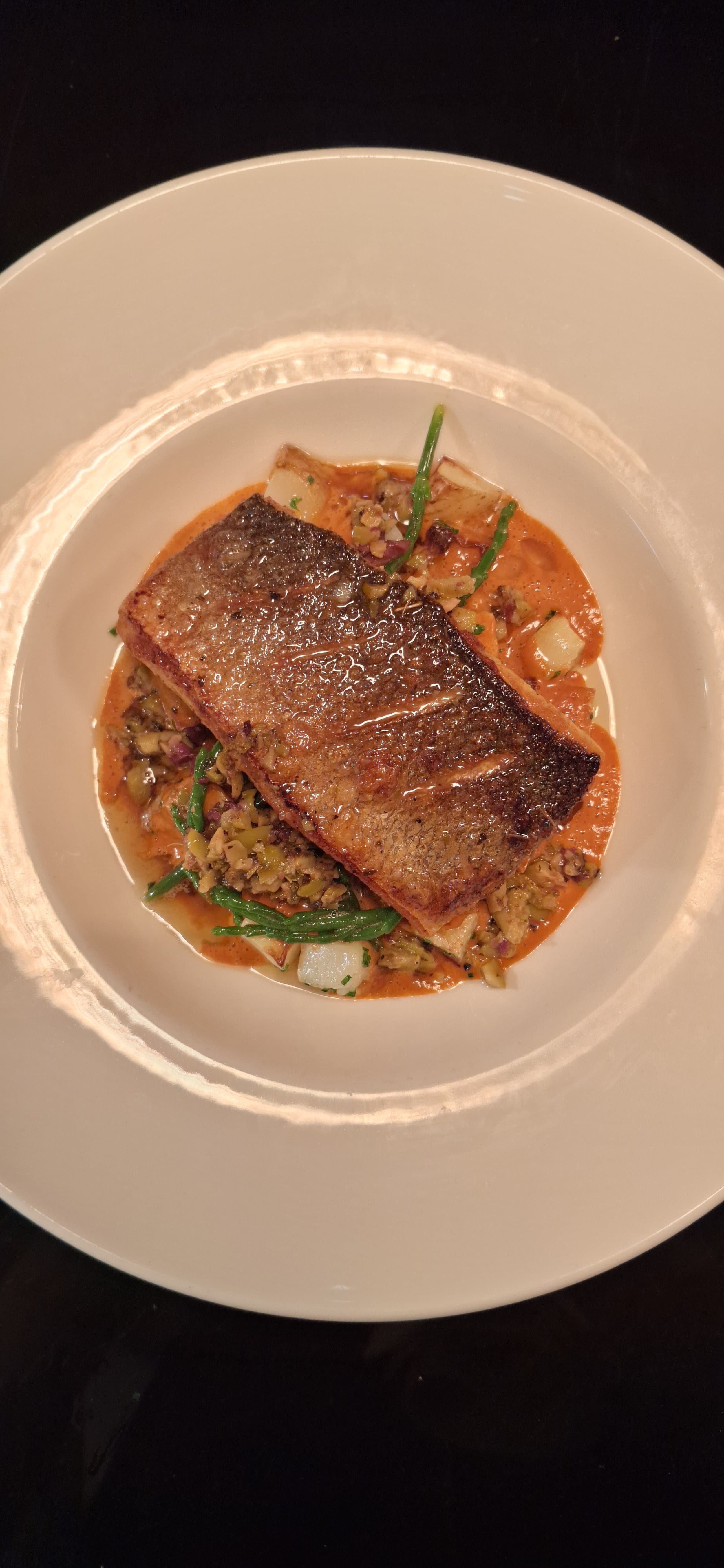 Seared fish, cleanly plated