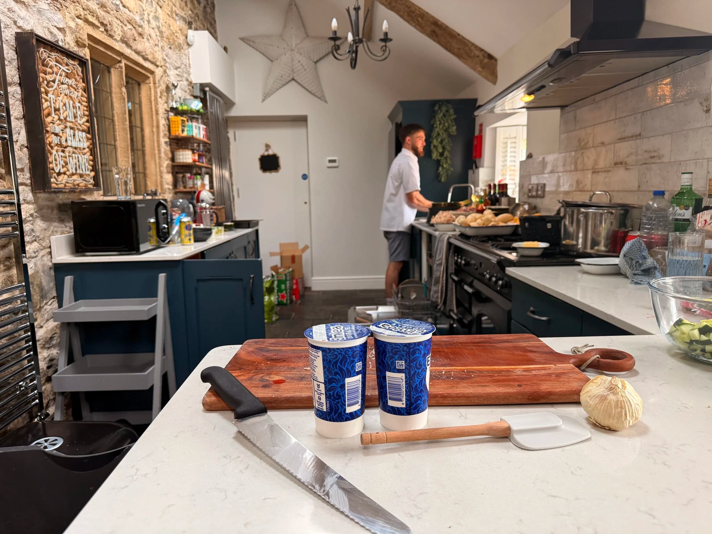 A household kitchen mid-service